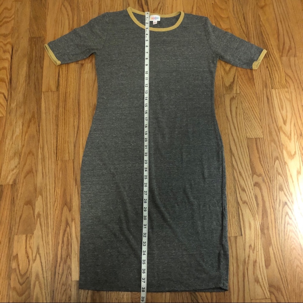 Lularoe Gray and Mustard Yellow Soft Midi Dress - Picture 5 of 7